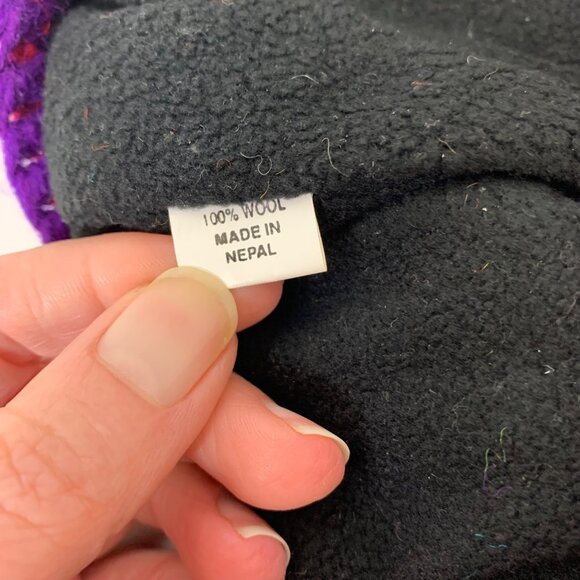 Hand Knit Rainbow Wool Fleece Lined Trapper Ear Flap Hat - Picture 4 of 6